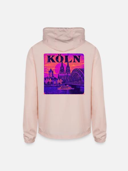 Koeln-Skyline-Retro-Sunset-Art-Print-Cologne-Köln - Unisex Lightweight Windbreaker Jacket - blush pink