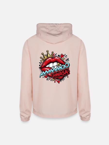 Bold Lip Graffiti Crown Pop Art - Unisex Lightweight Windbreaker Jacket - blush pink  - Back