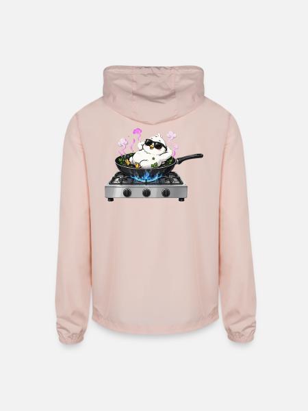 Chilling Chicken on Stove - Cute Cooking Humor - Unisex Lightweight Windbreaker Jacket - blush pink  - Back
