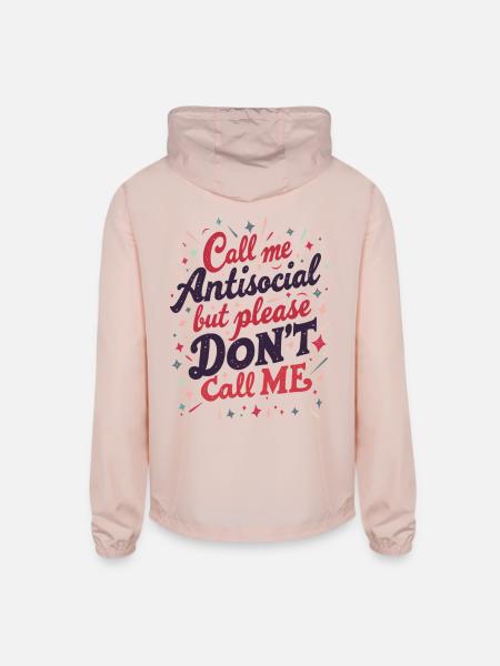 Call Me Antisocial - Unisex Lightweight Windbreaker Jacket - blush pink  - Back