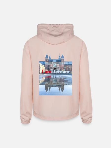 Amsterdam Vibes – Aesthetic Travel Design - Unisex Lightweight Windbreaker Jacket - blush pink  - Back