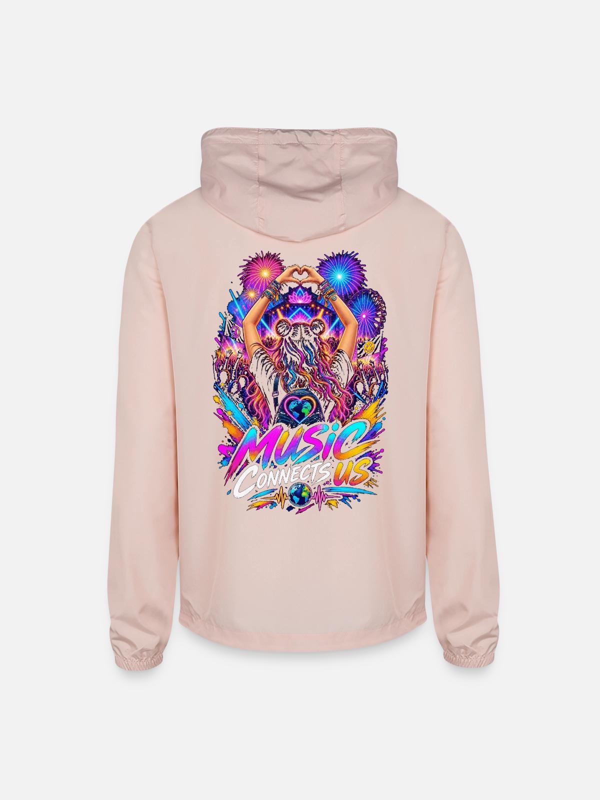 Music Connects Us - Unisex Lightweight Windbreaker Jacket - blush pink - Back