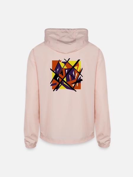 Abstract Cubist Halloween Geometric Dynamic Art - Unisex Lightweight Windbreaker Jacket - blush pink  - Back