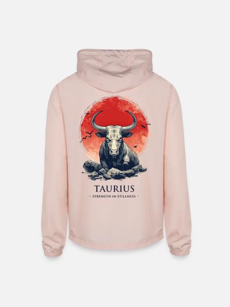 Taurus Bull at Sunset Circle - Unisex Lightweight Windbreaker Jacket - blush pink