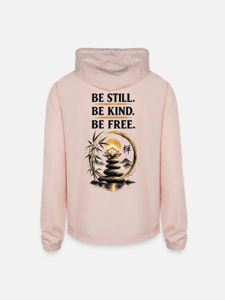  Gold Zen Cairn Lotus Yoga Zen Meditation Decor - Unisex Lightweight Windbreaker Jacket - blush pink  - Back