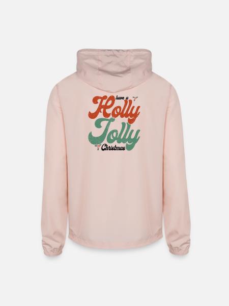 Holly Jolly Retro Script - Unisex Lightweight Windbreaker Jacket - blush pink  - Back