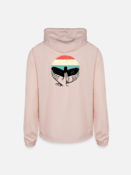 Retro Sunset Bird Silhouette - Unisex Lightweight Windbreaker Jacket - blush pink  - Back