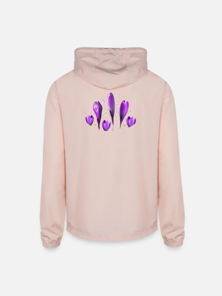 Vivid Purple Crocus Bloom Pattern - Unisex Lightweight Windbreaker Jacket - blush pink  - Back