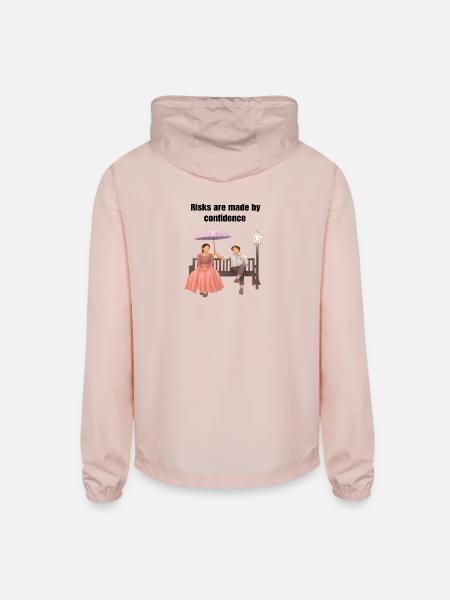 Romantic Park Scene Illustration - Unisex Lightweight Windbreaker Jacket - blush pink  - Back