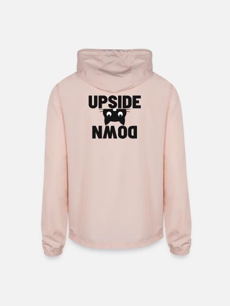 Upside Down cat Face Graphic - Unisex Lightweight Windbreaker Jacket - blush pink