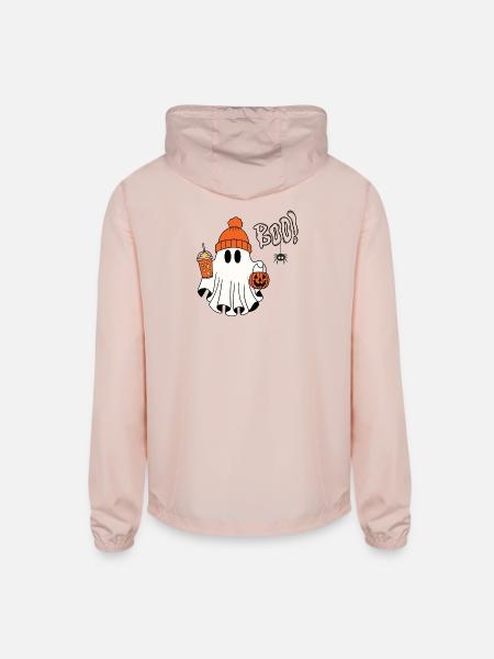 Halloween Ghost with Pumpkin Bucket - Unisex Lightweight Windbreaker Jacket - blush pink  - Back