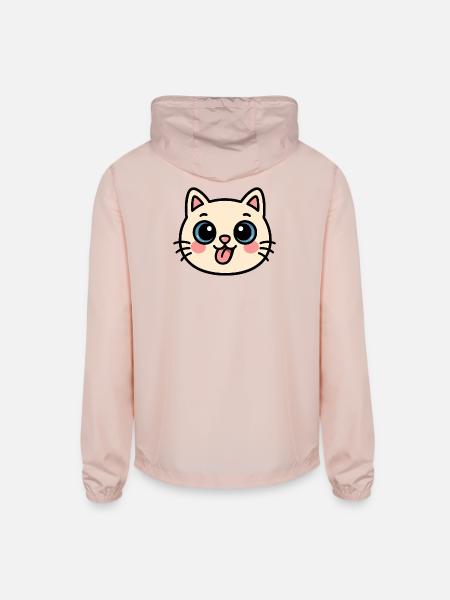 Kawaii Cat Face - Unisex Lightweight Windbreaker Jacket - blush pink