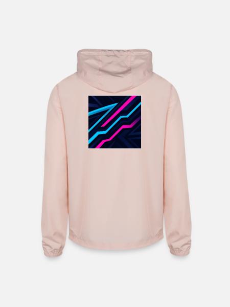 Neon Zigzag Pulse - Unisex Lightweight Windbreaker Jacket - blush pink  - Back