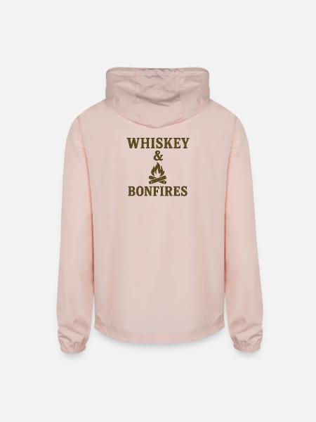 Whiskey & Bonfires Rustic Camp Graphic - Unisex Lightweight Windbreaker Jacket - blush pink
