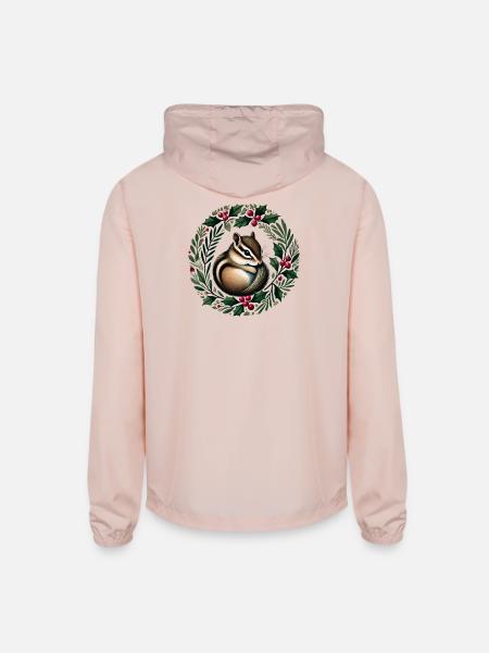 Chipmunk in Holly Wreath - Unisex Lightweight Windbreaker Jacket - blush pink  - Back