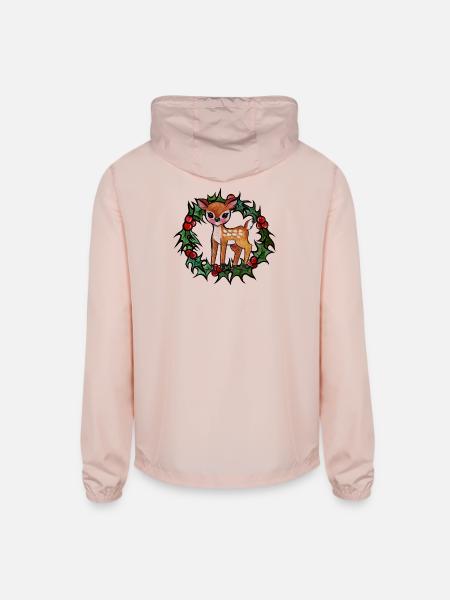Deer in Holly Wreath - Unisex Lightweight Windbreaker Jacket - blush pink  - Back
