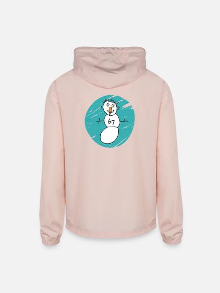 Whimsical Snowman on Cyan Swirl - Unisex Lightweight Windbreaker Jacket - blush pink