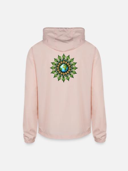 Earth Flora Mandala with Leaves and Flowers - Unisex Lightweight Windbreaker Jacket - blush pink