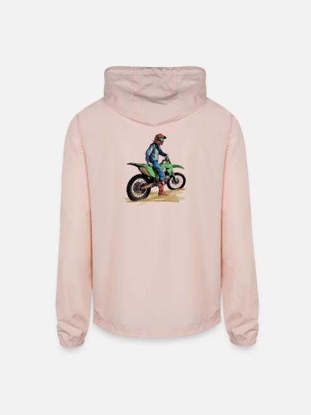 Neon Rider on Green Dirt Bike - Unisex Lightweight Windbreaker Jacket - blush pink