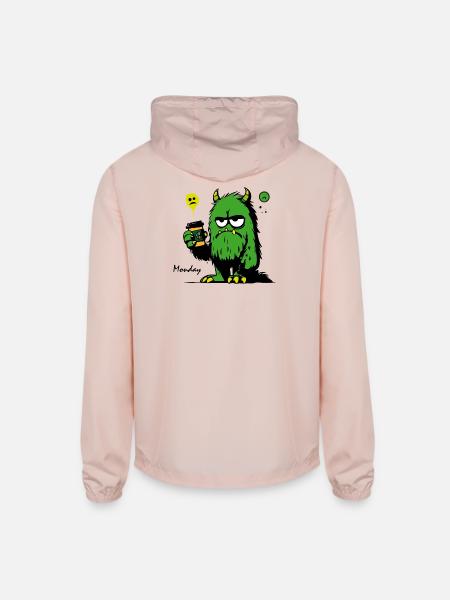 Grumpy Green Monster with Mug - Unisex Lightweight Windbreaker Jacket - blush pink