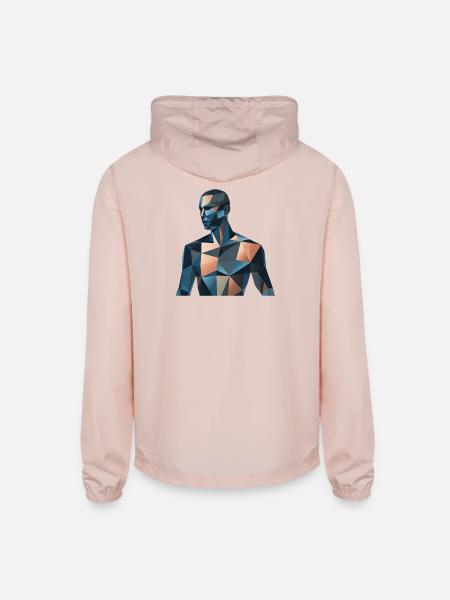 Blue Low-Poly Portrait - Unisex Lightweight Windbreaker Jacket - blush pink