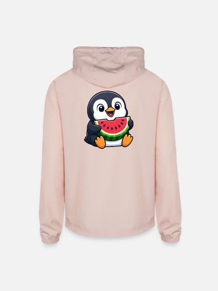 Funny penguin with watermelon summer fruit cartoon - Unisex Lightweight Windbreaker Jacket - blush pink  - Back
