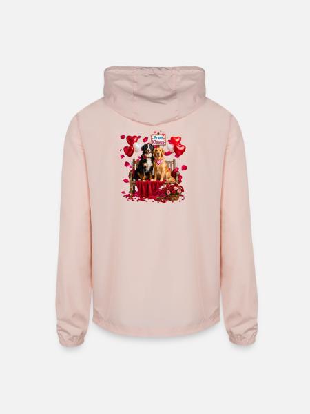 Bernese Golden Retriever Valentine Dog Couple - Unisex Lightweight Windbreaker Jacket - blush pink  - Back