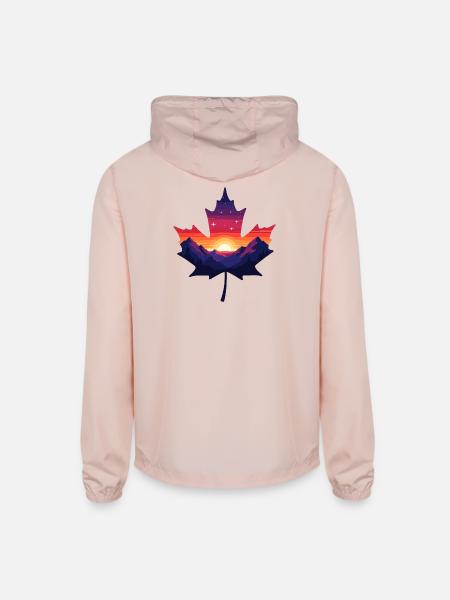 Sunset Ridge Maple Leaf Design - Unisex Lightweight Windbreaker Jacket - blush pink  - Back