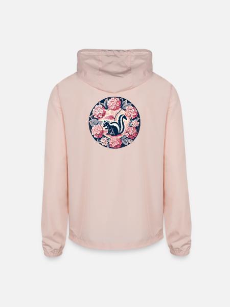 Hydrangea Circle Skunk Motif - Unisex Lightweight Windbreaker Jacket - blush pink