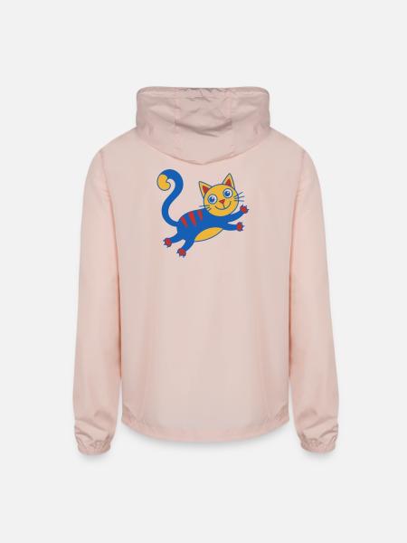 Vibrant Blue Cat Cartoon - Unisex Lightweight Windbreaker Jacket - blush pink 