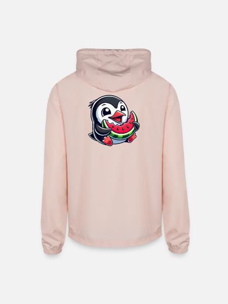Penguin with Watermelon Summer Fruit - Unisex Lightweight Windbreaker Jacket - blush pink  - Back