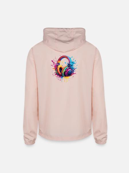 Neon Splash Headphones Art - Unisex Lightweight Windbreaker Jacket - blush pink
