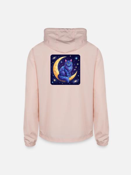 Blue Moon Cat in Space - Unisex Lightweight Windbreaker Jacket - blush pink