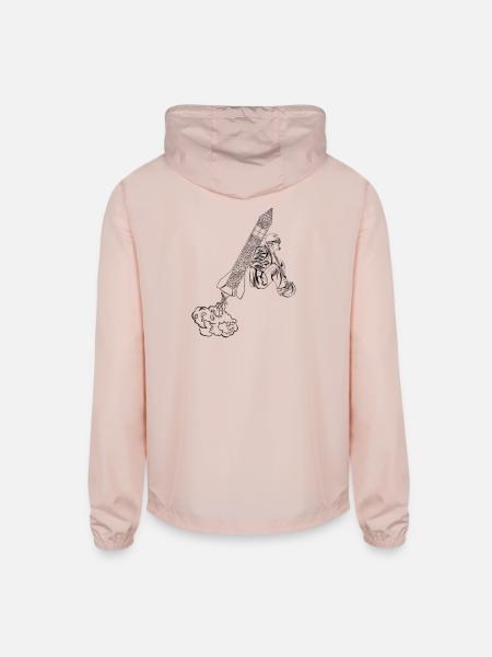 Geometric Orbit - Minimalist Space Line Art - Unisex Lightweight Windbreaker Jacket - blush pink  - Back