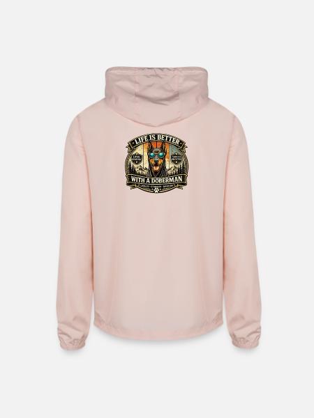 Doberman Loyalty Badge Illustration - Unisex Lightweight Windbreaker Jacket - blush pink