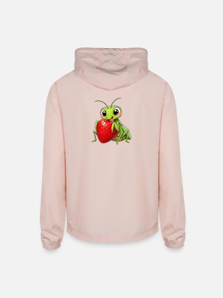 Cute praying mantis grasshopper cartoon summer - Unisex Lightweight Windbreaker Jacket - blush pink  - Back