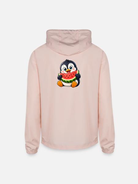Cute penguin watermelon cartoon summer tropical  - Unisex Lightweight Windbreaker Jacket - blush pink  - Back