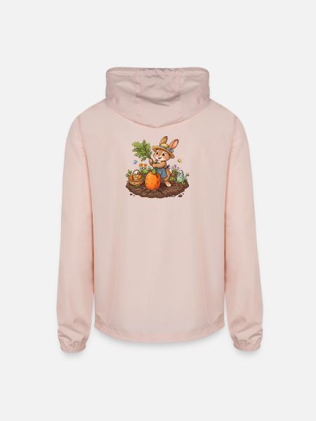 Harvesting Bunny in Garden - Unisex Lightweight Windbreaker Jacket - blush pink 