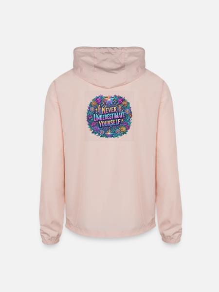 Never Underestimate Yourself Floral Mandala - Unisex Lightweight Windbreaker Jacket - blush pink  - Back