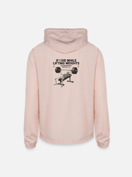 Call 911 Skeleton Bench Press Funny Gym - Unisex Lightweight Windbreaker Jacket - blush pink  - Back