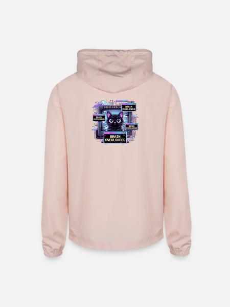 Overstimulated Black Cat - Too Many Open Tabs  - Unisex Lightweight Windbreaker Jacket - blush pink  - Back
