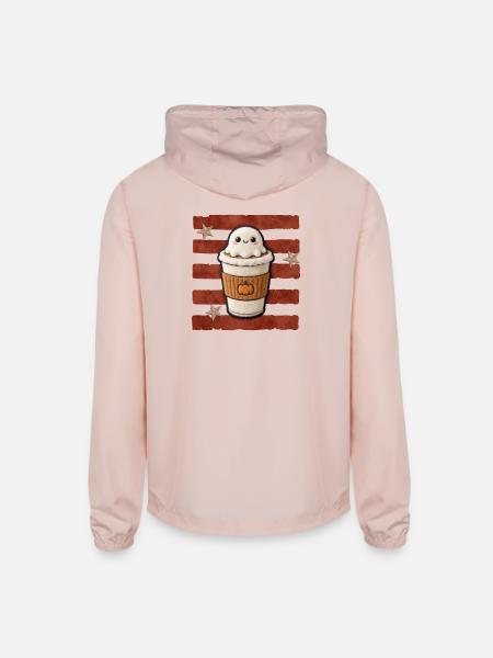 Pumpkin Spice Ghost Coffee Lovers Gift - Unisex Lightweight Windbreaker Jacket - blush pink  - Back