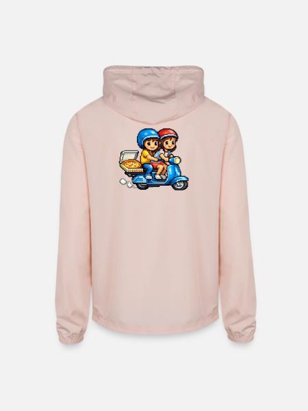 Boy and Girl on Vespa with Pizza! - Unisex Lightweight Windbreaker Jacket - blush pink 