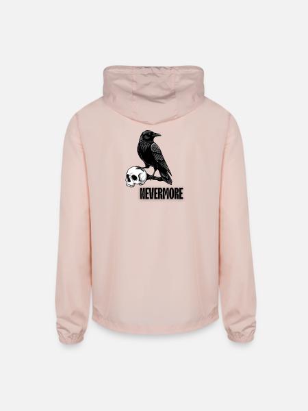 Raven and Skull Monochrome Gothic - Unisex Lightweight Windbreaker Jacket - blush pink