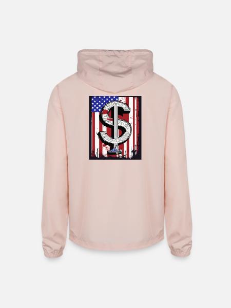 Patriotic Dollar Grunge Flag - Unisex Lightweight Windbreaker Jacket - blush pink  - Back