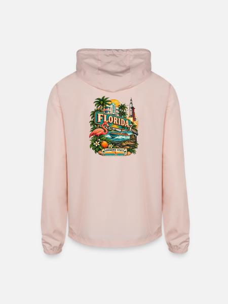 Vintage Florida Tattoo Style Sunshine State  - Unisex Lightweight Windbreaker Jacket - blush pink  - Back