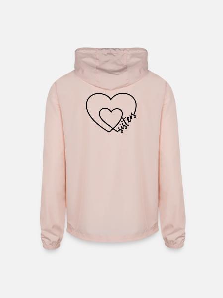 Sisters Matching Hearts Cute Family Love Typograph - Unisex Lightweight Windbreaker Jacket - blush pink  - Back