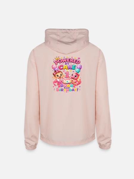 Powered_by_Cake_Dinosaur_1st_Birthday_Shirt Girls - Unisex Lightweight Windbreaker Jacket - blush pink