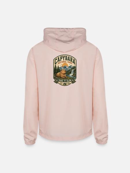 Capybara National Park Patch - Unisex Lightweight Windbreaker Jacket - blush pink