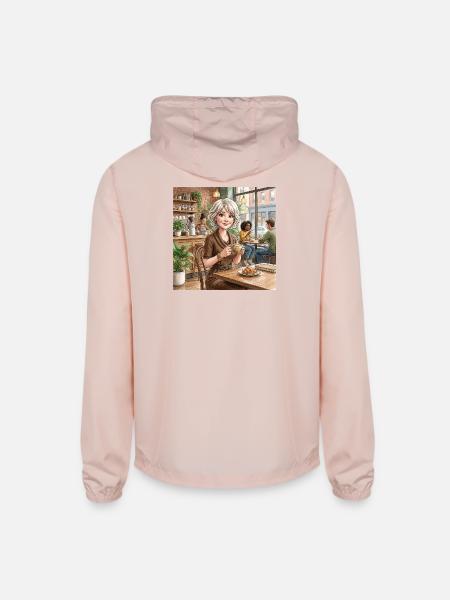 Woman Enjoying Coffee at the Café - Unisex Lightweight Windbreaker Jacket - blush pink